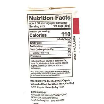 King Arthur Organic All Purpose Flour, Premium Baking Flour for Bread, Pizza Dough, and Pastries, Unbleached and Non-GMO, Versatile for All Your Baking Needs, 32 oz (2 lbs)