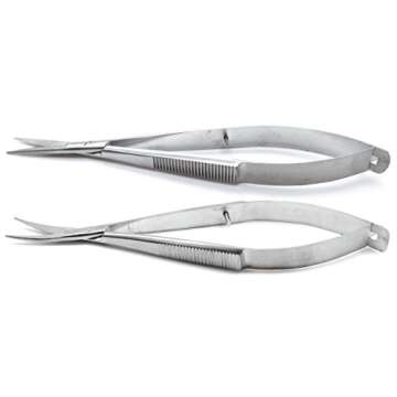Castroviejo Straight & Curved Scissors Sharp/Sharp 4.5" Micro Stainless Steel Premium 2 Pcs Instrume...