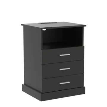 Halitaa Black LED Nightstand Charging Station 3 Drawers