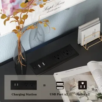 Halitaa Black LED Nightstand Charging Station 3 Drawers