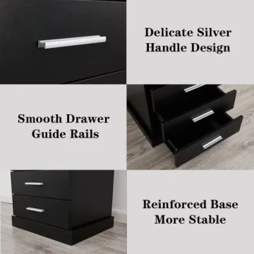 Halitaa Black LED Nightstand Charging Station 3 Drawers