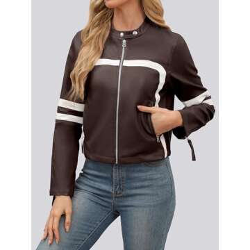 ANRABESS Women’s Faux Leather Jackets Zip Up Stand Collar Cropped Moto Biker PU Outerwear Coat 202...