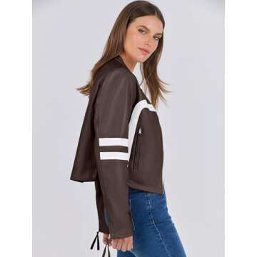 ANRABESS Women’s Faux Leather Jackets Zip Up Stand Collar Cropped Moto Biker PU Outerwear Coat 2024 Fall Fashion Outfits Coffee Small