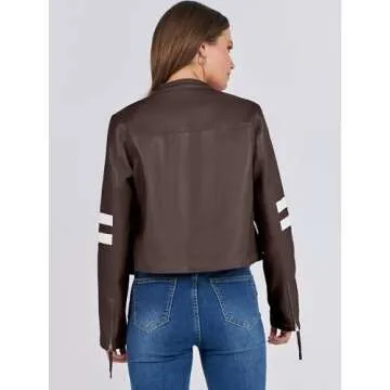 ANRABESS Women’s Faux Leather Jackets Zip Up Stand Collar Cropped Moto Biker PU Outerwear Coat 2024 Fall Fashion Outfits Coffee Small