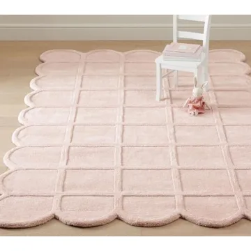 Anthrofy Selena Scallop Wool Area Rug – Elegant Pink Design for Your Home