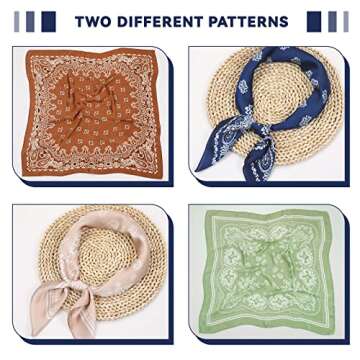 Syhood 4 Pcs 27'' Square Satin Head Scarves Satin Bandanas for Women Headband Scarves Silk Feeling Scarf Boho Headwear(Navy Blue, Coffee, Camel, Light Green)