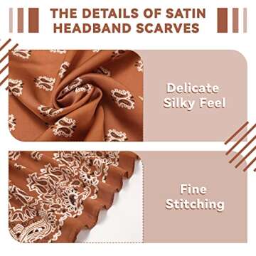 Syhood 4 Pcs 27'' Square Satin Head Scarves Satin Bandanas for Women Headband Scarves Silk Feeling Scarf Boho Headwear(Navy Blue, Coffee, Camel, Light Green)