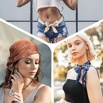 Syhood 4 Pcs 27'' Square Satin Head Scarves Satin Bandanas for Women Headband Scarves Silk Feeling Scarf Boho Headwear(Navy Blue, Coffee, Camel, Light Green)