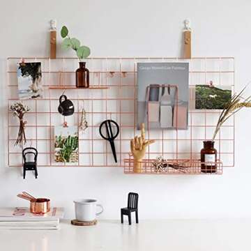 FRIADE Elegant Rose Gold Grid Basket Set of 3 for Wall Organization