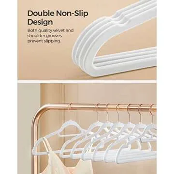 SONGMICS Velvet Hangers, Set of 60 Clothes Hanger with Rose Gold Swivel Hook, Non-Slip, and Space-Saving, 0.2-Inch Thick, 17.1-Inch Long for Coat, Shirt, Dress, Pants, Tie, Cloud White UCRF0021W01