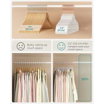 SONGMICS Velvet Hangers, Set of 60 Clothes Hanger with Rose Gold Swivel Hook, Non-Slip, and Space-Saving, 0.2-Inch Thick, 17.1-Inch Long for Coat, Shirt, Dress, Pants, Tie, Cloud White UCRF0021W01