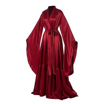 Daily Life Mall Silk Satin Bridal Robes for Women Old Hollywood Maternity Photoshoot Nightgown Silk Bathrobe Long Lingerie Boudoir Wedding Scarf Burgundy