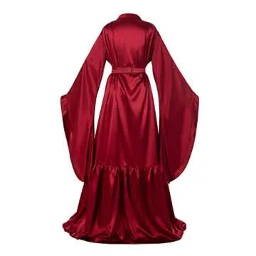 Daily Life Mall Silk Satin Bridal Robes for Women Old Hollywood Maternity Photoshoot Nightgown Silk Bathrobe Long Lingerie Boudoir Wedding Scarf Burgundy