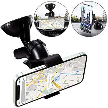 Universal Suction Cup Phone Holder Windshield Car Phone Mount 360 Rotation Dashboard Cell Phone Holder Compatible with iPhone 14 13 12 11 Pro X Xs Xr Max 7 8 6 Plus Galaxy Note All Phone