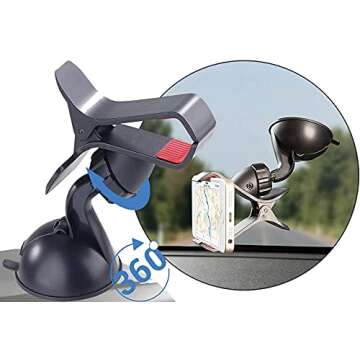 Universal Suction Cup Phone Holder Windshield Car Phone Mount 360 Rotation Dashboard Cell Phone Holder Compatible with iPhone 14 13 12 11 Pro X Xs Xr Max 7 8 6 Plus Galaxy Note All Phone