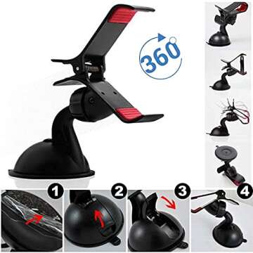 Universal Suction Cup Phone Holder Windshield Car Phone Mount 360 Rotation Dashboard Cell Phone Holder Compatible with iPhone 14 13 12 11 Pro X Xs Xr Max 7 8 6 Plus Galaxy Note All Phone