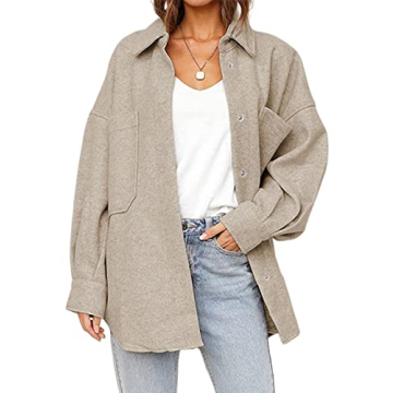 Qiaomai Women's Cozy Fall Shacket - Soft Wool Blend, Oversized Fit, Versatile Style