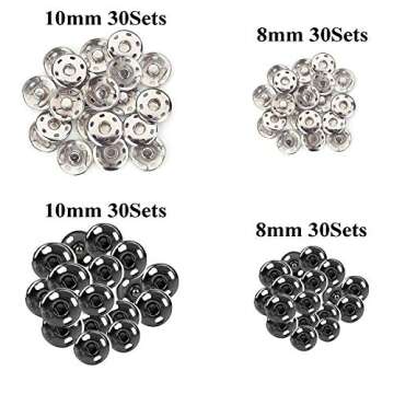 Kenkio 120 Sets Sew-on Snap Buttons Metal Snaps Fasteners Press Studs Buttons for Sewing, 8 mm and 1...
