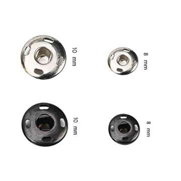 Kenkio 120 Sets Sew-on Snap Buttons Metal Snaps Fasteners Press Studs Buttons for Sewing, 8 mm and 10 mm,Black and Silver