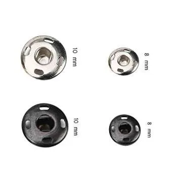 Kenkio 120 Sets Sew-on Snap Buttons Metal Snaps Fasteners Press Studs Buttons for Sewing, 8 mm and 10 mm,Black and Silver