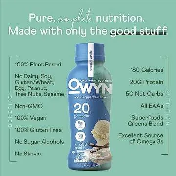 OWYN Only What You Need Plant Based Protein Shake, 20g Vegan Protein from Organic Pumpkin Seed, Flax, Pea Blend, Prebiotic Supplement, Superfood Greens, Gluten & Soy-Free (Vanilla, 24 Pack)