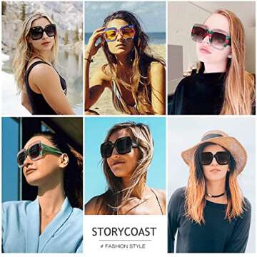 STORYCOAST Oversized Square Sunglasses Womens Retro Shades Luxury Big Sun Glasses UV400 Protection