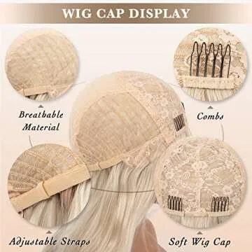 CLOVAD 24 inch Long Ash Blonde Wavy Wig With Bangs, Body Wave Hair Curly Hair Replacement Wigs for Women Girls, Natural Looking Synthetic Heat Resistant Fiber Wigs for Daily