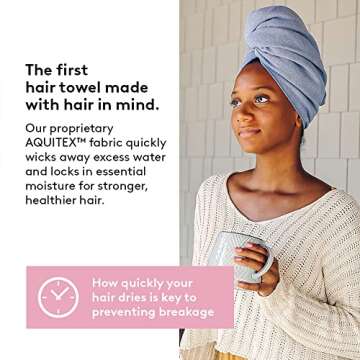 AQUIS Microfiber Hair Towel, Water-Wicking, Ultra Absorbent & 50% Faster Drying, for All Hair Types, Waterfall Blue