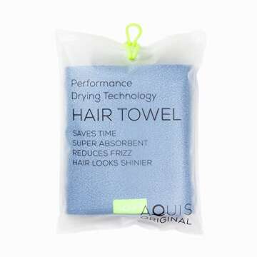 AQUIS Microfiber Hair Towel, Water-Wicking, Ultra Absorbent & 50% Faster Drying, for All Hair Types, Waterfall Blue