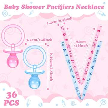 Coume 36 Pieces Baby Shower Pacifiers Necklace Acrylic Baby Party Favors Pacifiers Charm Necklace for Baby Shower Party Decorations Table Scatter(Blue, Pink)
