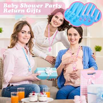 Coume 36 Pieces Baby Shower Pacifiers Necklace Acrylic Baby Party Favors Pacifiers Charm Necklace for Baby Shower Party Decorations Table Scatter(Blue, Pink)