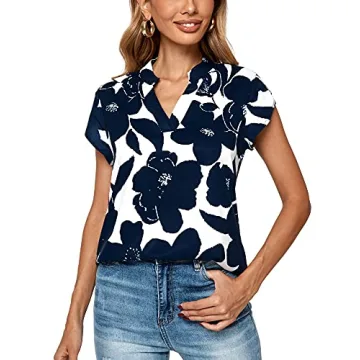 JECEIKA Women 2025 Spring Summer Short Sleeves V Neck Dressy Loose Work Business Casual Chiffon Blou...