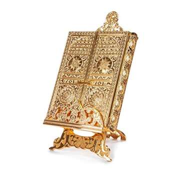ihvan online Islamic Metal Quran Box with Stand, Kaaba Door Motif, Islamic Decorations for Home, Mus...