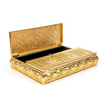 ihvan online Islamic Metal Quran Box with Stand, Kaaba Door Motif, Islamic Decorations for Home, Muslim Home & Table Decor, Perfect Islamic Gifts, Color: Gold