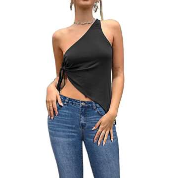 Zaoqee Women's 2 Pack One Shoulder Tank Tops Cut Out Side Drawstring T Shirts Going Out Sexy Trendy Tops