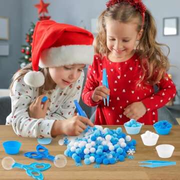 EZdhuawuse Winter Fine Motor Toys - 270Pcs Christmas Counting Sorting Sensory Bin Filler Set for Kids Winter Counting Toy with Felt Snowflakes Pom Poms Cup Clip for Preschool Education Activities