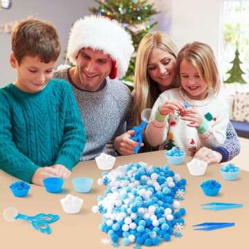 EZdhuawuse Winter Fine Motor Toys - 270Pcs Christmas Counting Sorting Sensory Bin Filler Set for Kids Winter Counting Toy with Felt Snowflakes Pom Poms Cup Clip for Preschool Education Activities