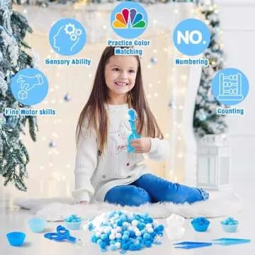 EZdhuawuse Winter Fine Motor Toys - 270Pcs Christmas Counting Sorting Sensory Bin Filler Set for Kids Winter Counting Toy with Felt Snowflakes Pom Poms Cup Clip for Preschool Education Activities