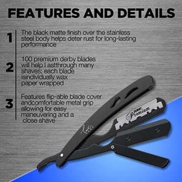 Professional Classic Straight Edge Razor – Professional Barber Razor with Level H and Grip – Hig...