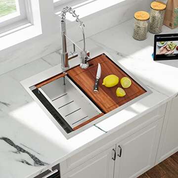 25 Drop Laundry Sink Workstation - Sarlai 25x22 Kitchen Sink Stainless Steel 16 Gauge Top Mount Drop In Overmount Deep Single Bowl Laundry Utility Sink Basin