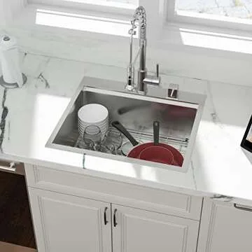 25 Drop Laundry Sink Workstation - Sarlai 25x22 Kitchen Sink Stainless Steel 16 Gauge Top Mount Drop In Overmount Deep Single Bowl Laundry Utility Sink Basin