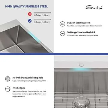 25 Drop Laundry Sink Workstation - Sarlai 25x22 Kitchen Sink Stainless Steel 16 Gauge Top Mount Drop In Overmount Deep Single Bowl Laundry Utility Sink Basin