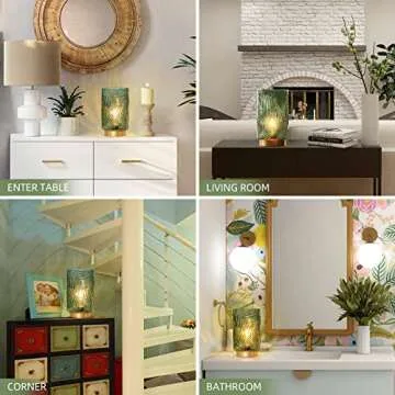 Battery Operated Table Cordless Lamps for Home Decor, Nightlight with LED Bulb with Timer, Decorative Lights for Living Room Bedroom Tabletop Entryway Centerpiece Gift(L Green)