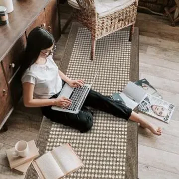 Ileading Brown Runner Rugs for Hallway 2'x8' Non Slip Farmhouse Long Kitchen Floor Mats with Rubber ...