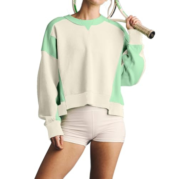 OFSOAK Womens Cropped Sweatshirt Fall Casual Color Block Oversized Crewneck Long Sleeve Sweatshirts ...