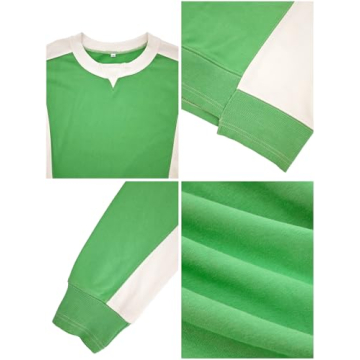 OFSOAK Womens Cropped Sweatshirt Fall Casual Color Block Oversized Crewneck Long Sleeve Sweatshirts Loose Comfy Tops Light Green