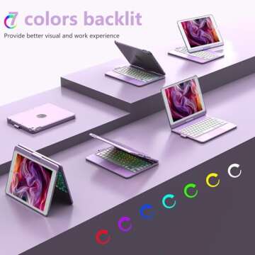 HOTLIFE Case with Keyboard for iPad 10.2,Touch Trackpad Keyboard Case for iPad 9th Generation/8th/7th Gen, 10 Corlor Backlit - 360° Rotatable Protective Cover with Pencil Holder