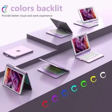 HOTLIFE Case with Keyboard for iPad 10.2,Touch Trackpad Keyboard Case for iPad 9th Generation/8th/7th Gen, 10 Corlor Backlit - 360° Rotatable Protective Cover with Pencil Holder