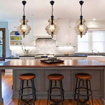 13.8" Farmhouse Chandelier Handmade Wood Light Fixture, 1 Light Wooden Pendant Light, Rustic Chandelier Light Fixture Vintage Chandelier for Dining Room Kitchen Island Foyer Bedroom Living Room,Brown