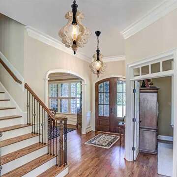 13.8" Farmhouse Chandelier Handmade Wood Light Fixture, 1 Light Wooden Pendant Light, Rustic Chandelier Light Fixture Vintage Chandelier for Dining Room Kitchen Island Foyer Bedroom Living Room,Brown